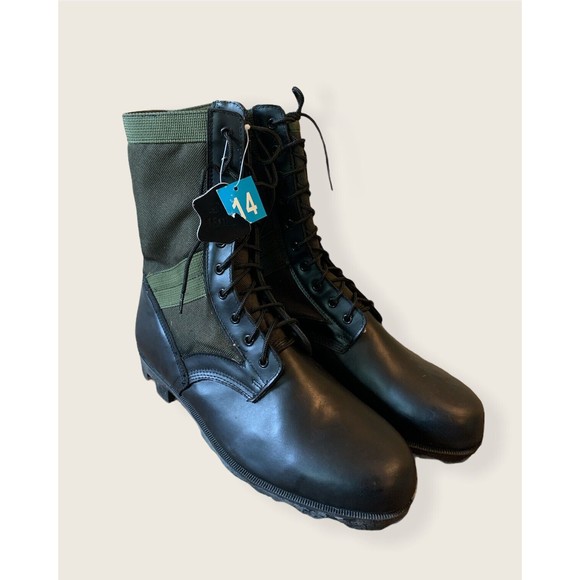 Ranger Joe's Int'l Black/green Leather Nylon Combat Military Boots Men's 14 #A41 - Picture 1 of 7